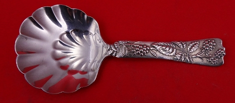 Bon Bon Spoon solid  w/ raspberry motif w/ shell bowl 5 1/8